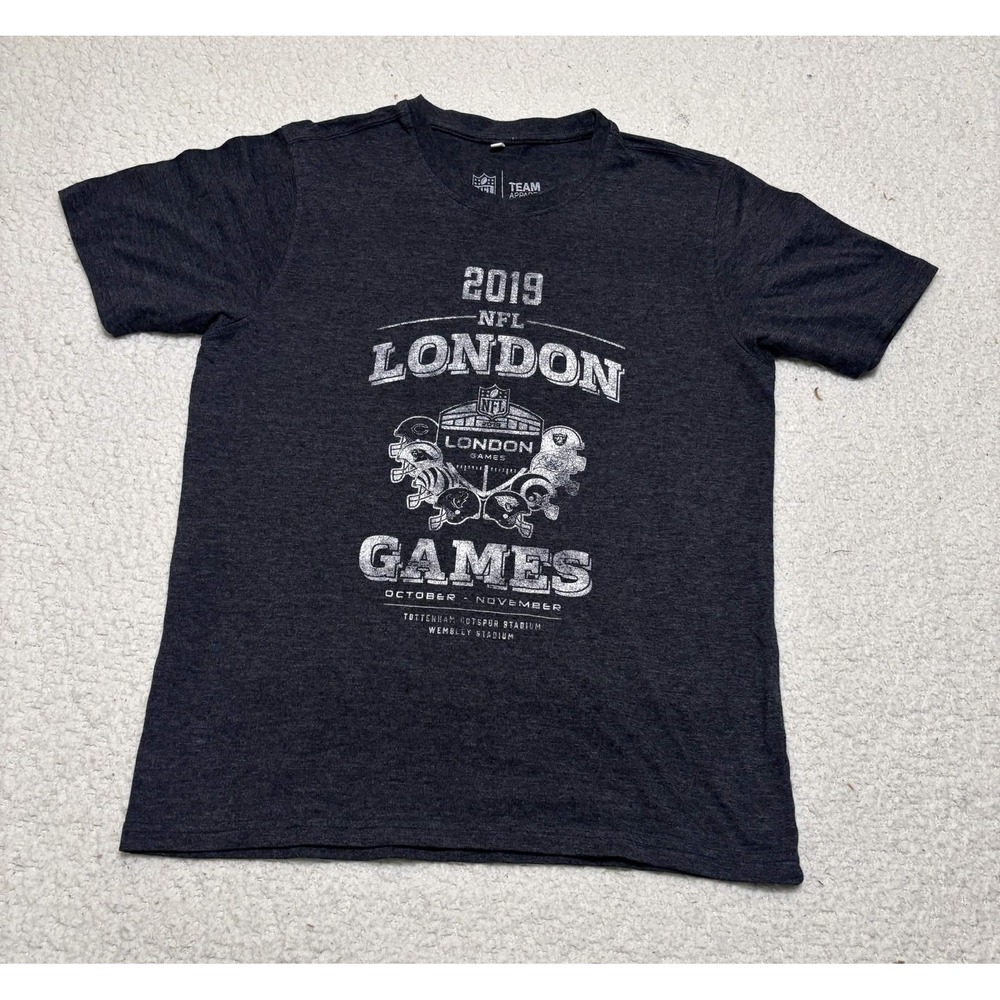 NFL Team Apparel Mens 2019 London Games Graphic T-shirt Gray Size S Crewneck